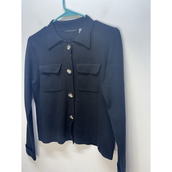Tahari Womens Cardigan Sweater Jacket buttons long sleeves black Sz M - Picture 4 of 15